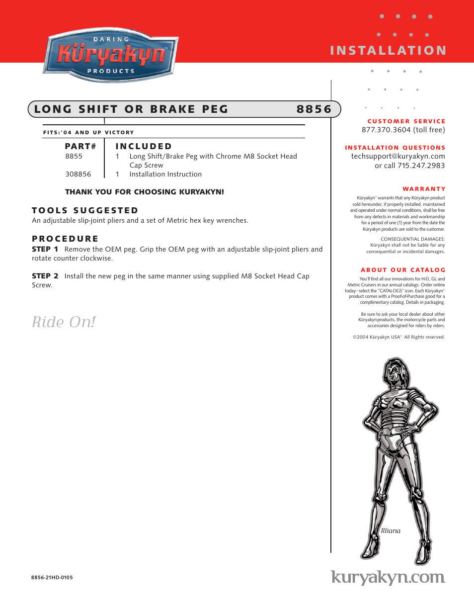 Kuryakyn 8856 LONG SHIFT OR BRAKE PEG User Manual | 1 page