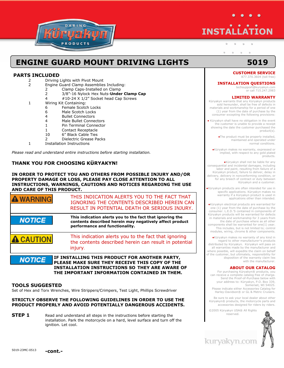 Kuryakyn 5019 ENGINE GUARD MOUNT DRIVING LIGHTS User Manual | 5 pages