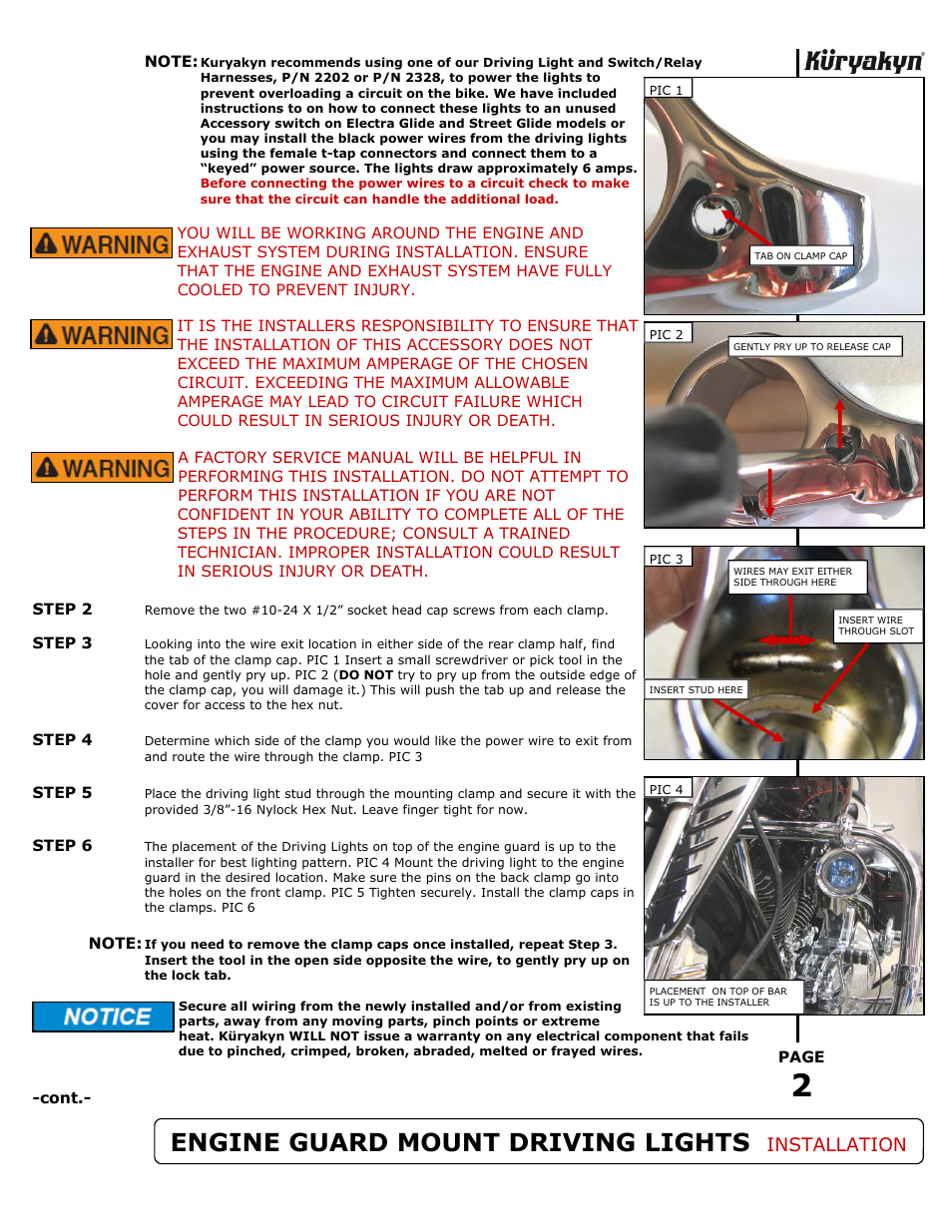 Engine guard mount driving lights, Installation | Kuryakyn 5019 ENGINE GUARD MOUNT DRIVING LIGHTS User Manual | Page 2 / 5