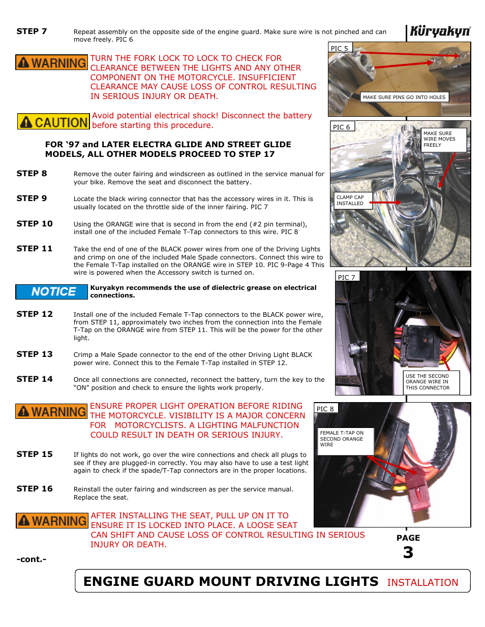 Engine guard mount driving lights, Installation | Kuryakyn 5019 ENGINE GUARD MOUNT DRIVING LIGHTS User Manual | Page 3 / 5