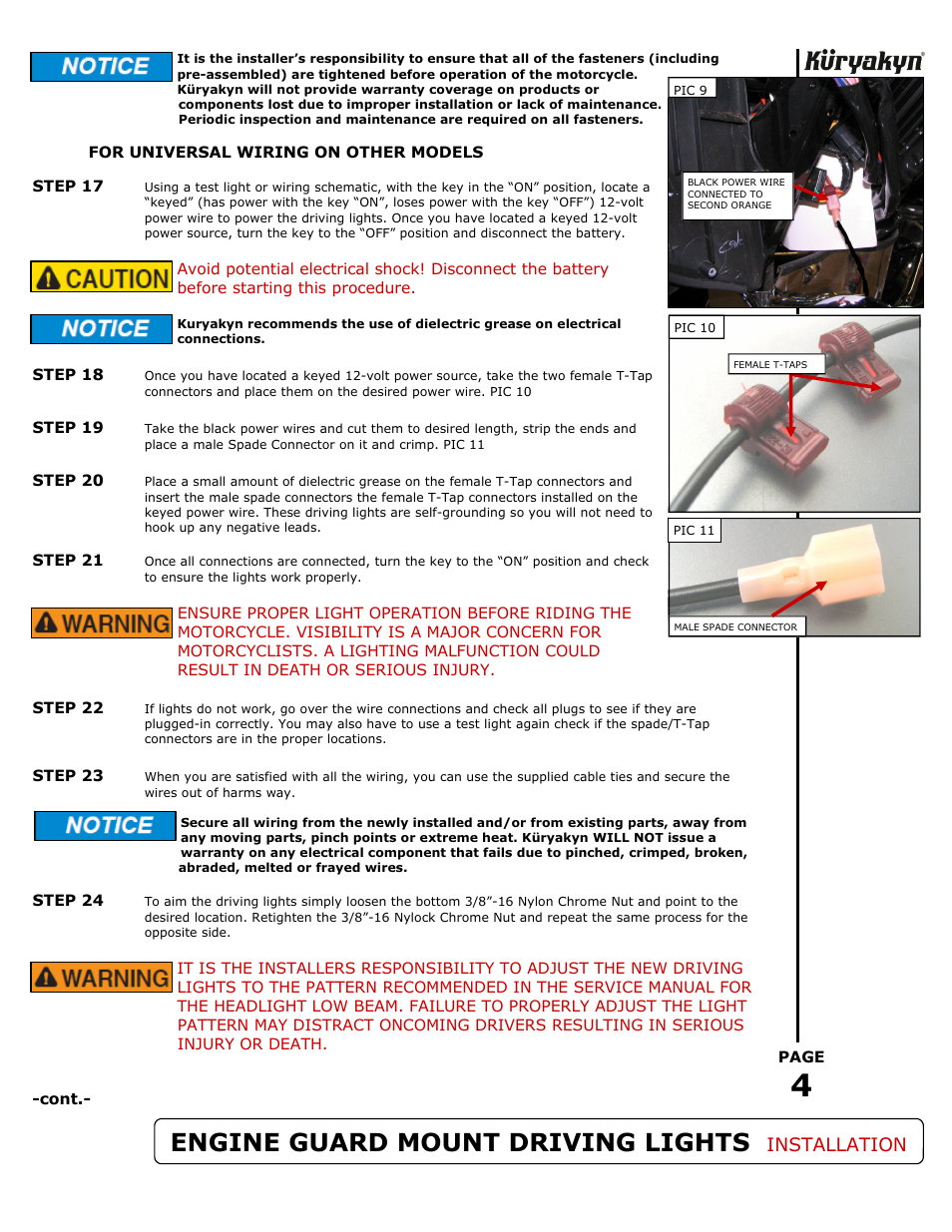 Engine guard mount driving lights, Installation | Kuryakyn 5019 ENGINE GUARD MOUNT DRIVING LIGHTS User Manual | Page 4 / 5