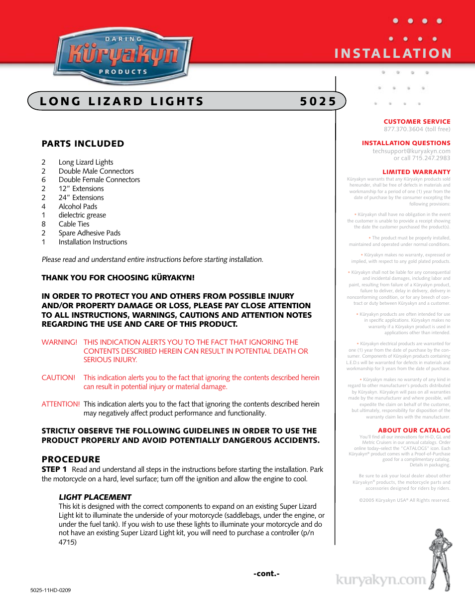 Kuryakyn 5025 LONG Lizard Light User Manual | 2 pages