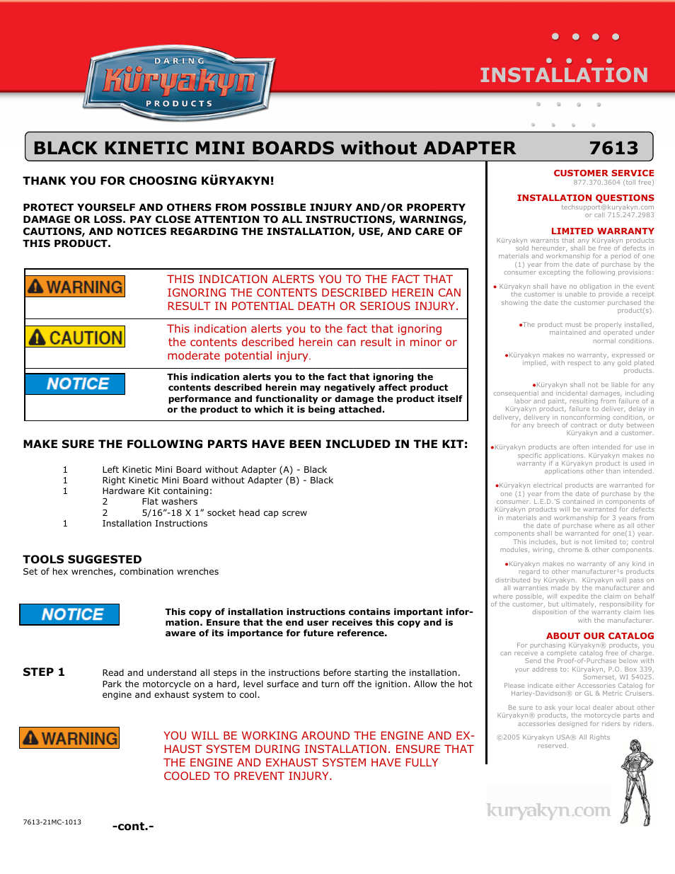 Kuryakyn 7613 BLACK KINETIC MINI BOARDS without ADAPTER User Manual | 3 pages