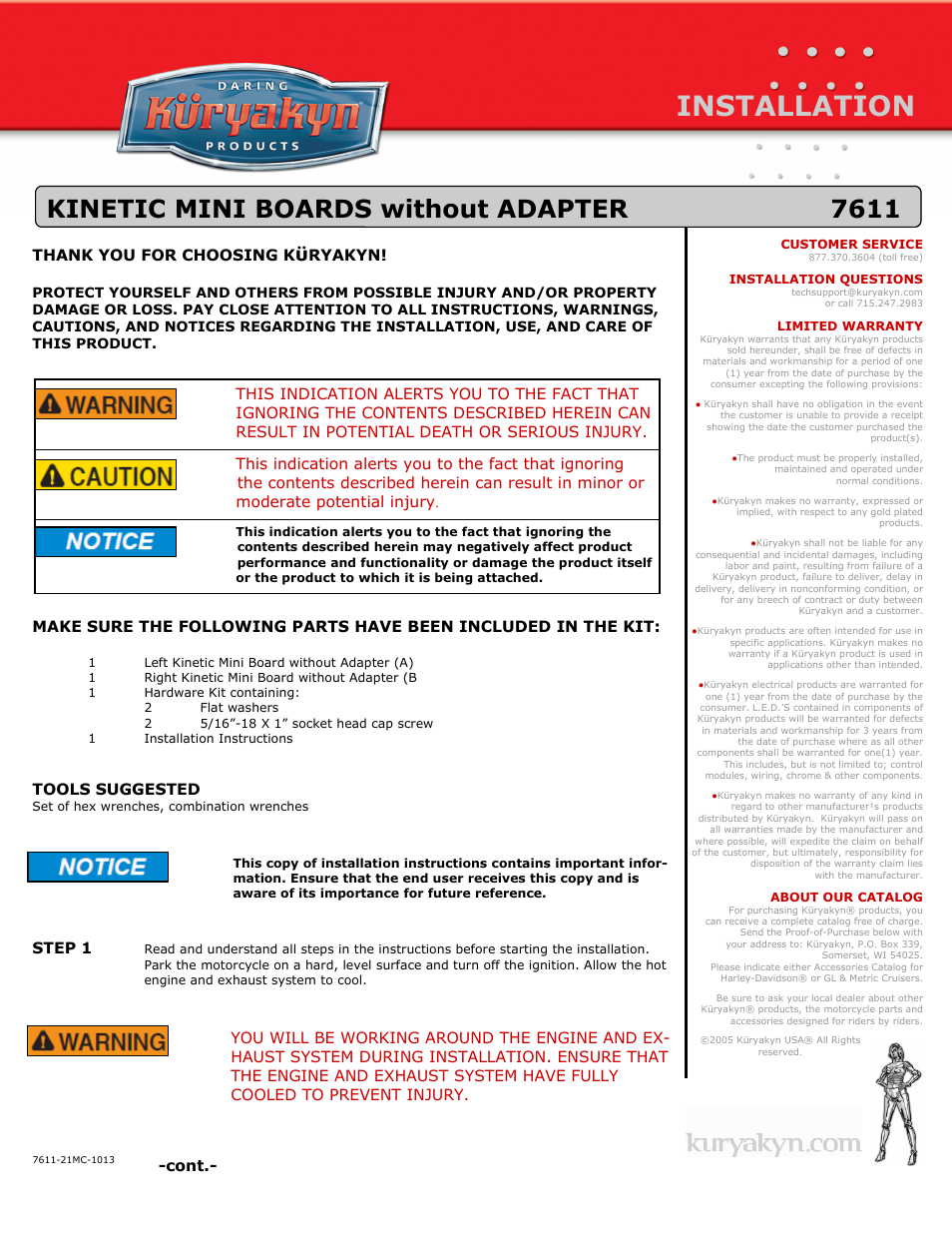 Kuryakyn 7611 KINETIC MINI BOARDS without ADAPTER User Manual | 3 pages