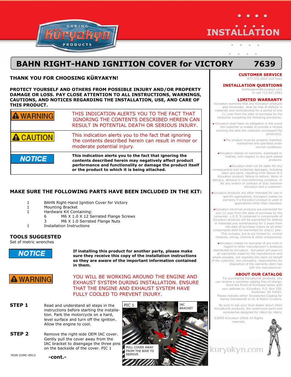 Kuryakyn 7639 BAHN RIGHT-HAND IGNITION COVER for VICTORY User Manual | 2 pages