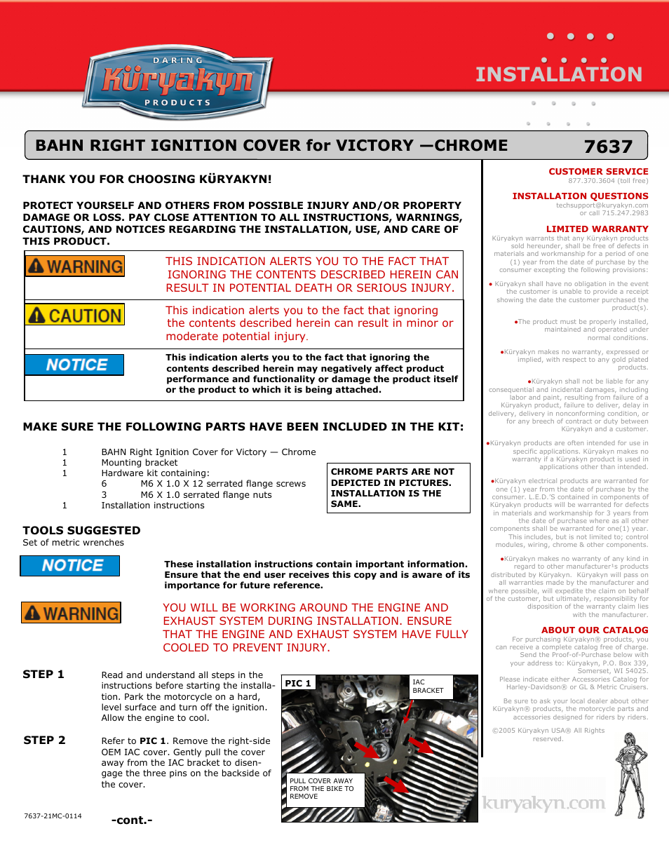 Kuryakyn 7637 BAHN RIGHT IGNITION COVER for VICTORY — CHROME User Manual | 2 pages