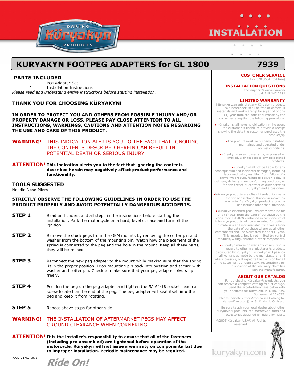 Kuryakyn 7939 FOOTPEG ADAPTERS for GL 1800 User Manual | 1 page