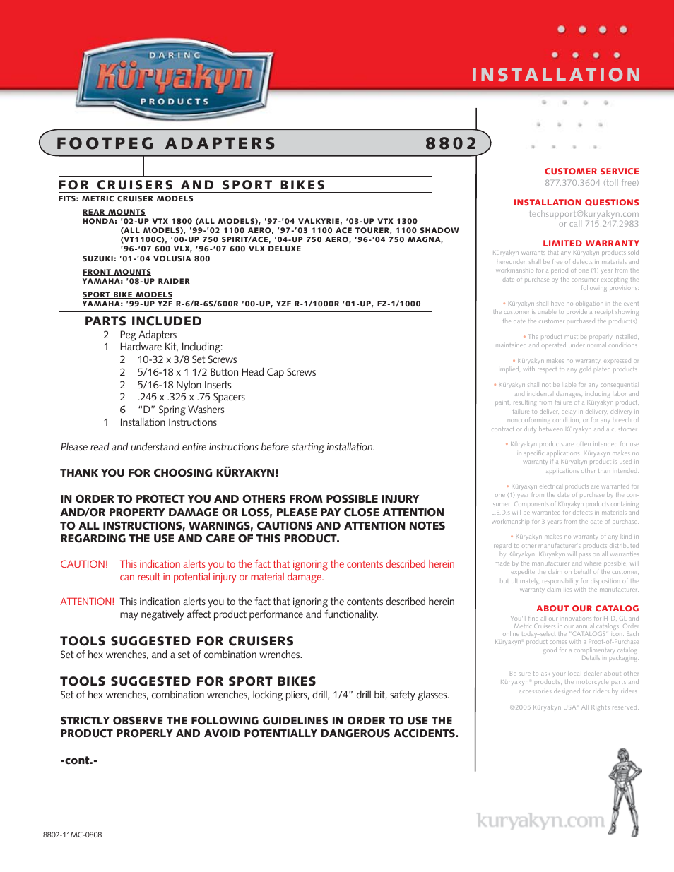 Kuryakyn 8802 FOOTPEG ADAPTERS User Manual | 2 pages