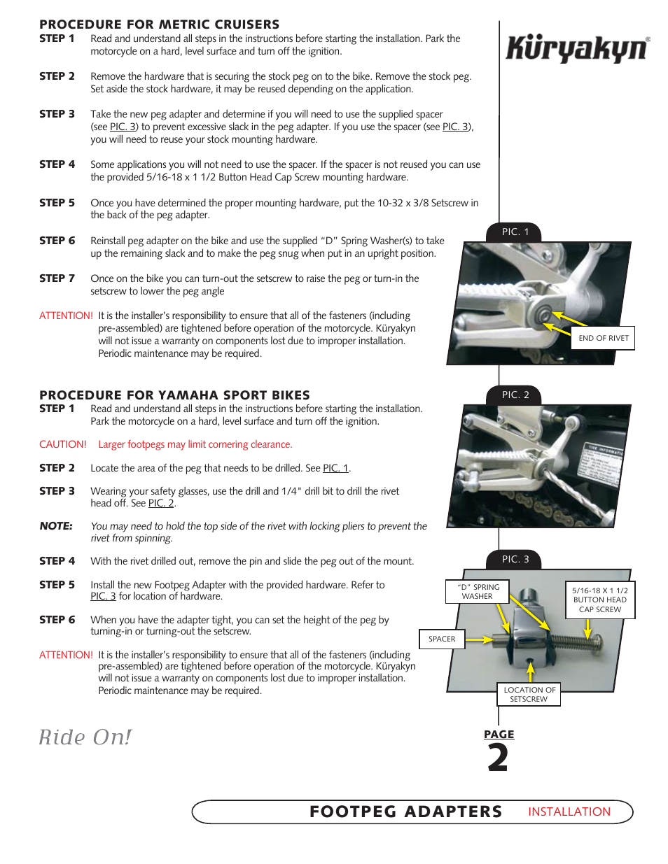 Footpeg adapters | Kuryakyn 8802 FOOTPEG ADAPTERS User Manual | Page 2 / 2