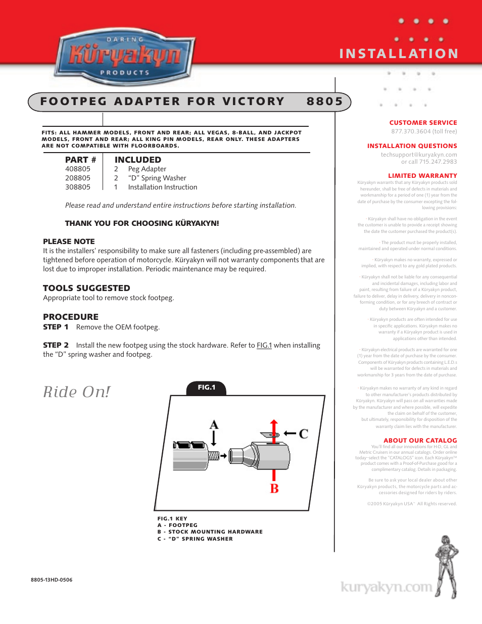 Kuryakyn 8805 FOOTPEG ADAPTER for VICTORY User Manual | 1 page