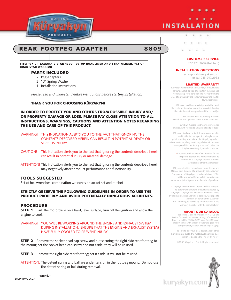 Kuryakyn 8809 rear FOOTPEG ADAPTER User Manual | 2 pages