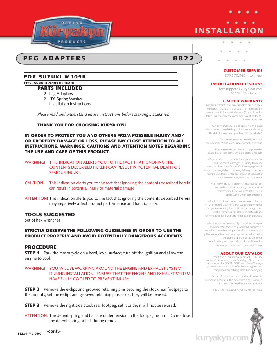 Kuryakyn 8822 peg ADAPTERS User Manual | 2 pages