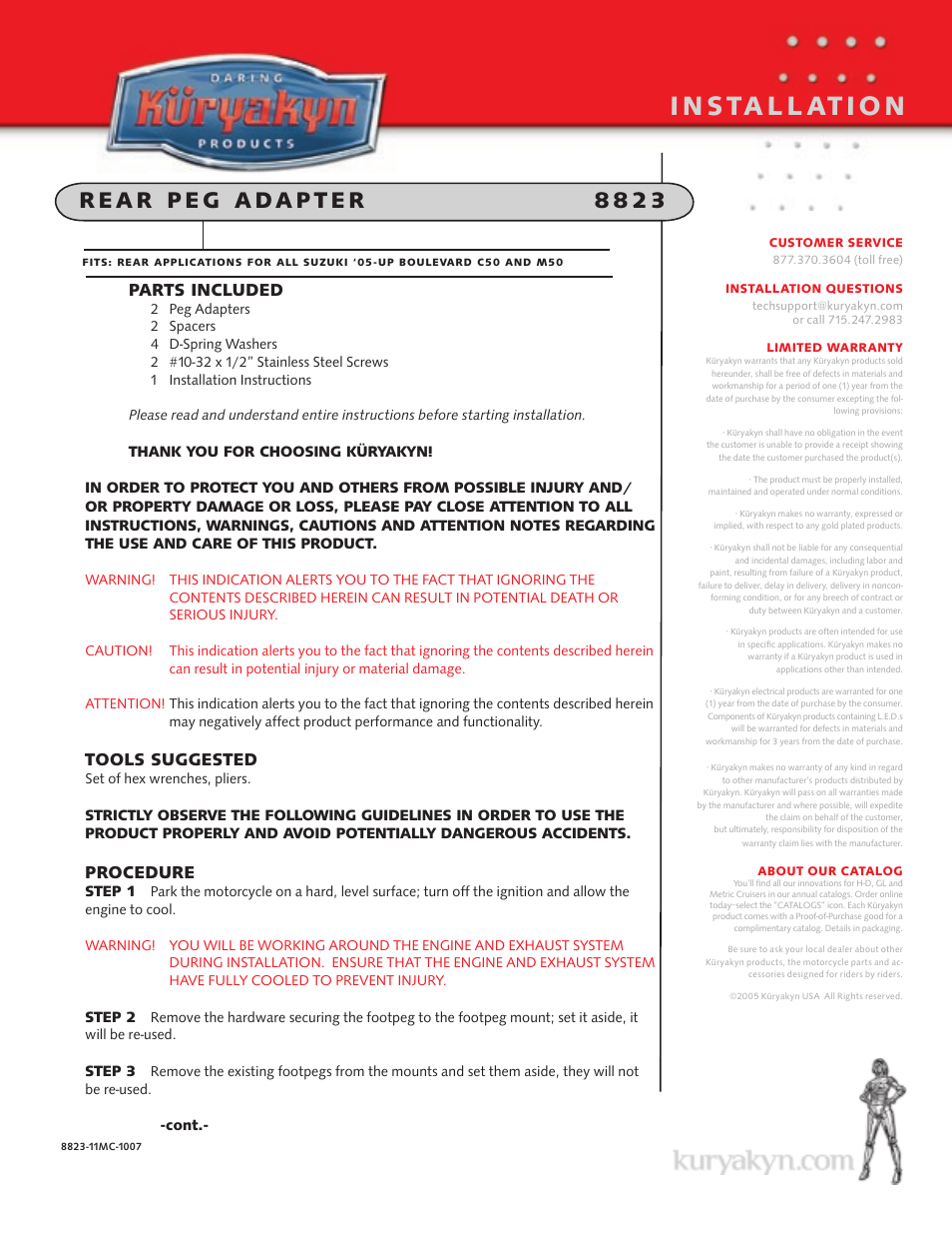 Kuryakyn 8823 rear peg ADAPTERS User Manual | 2 pages