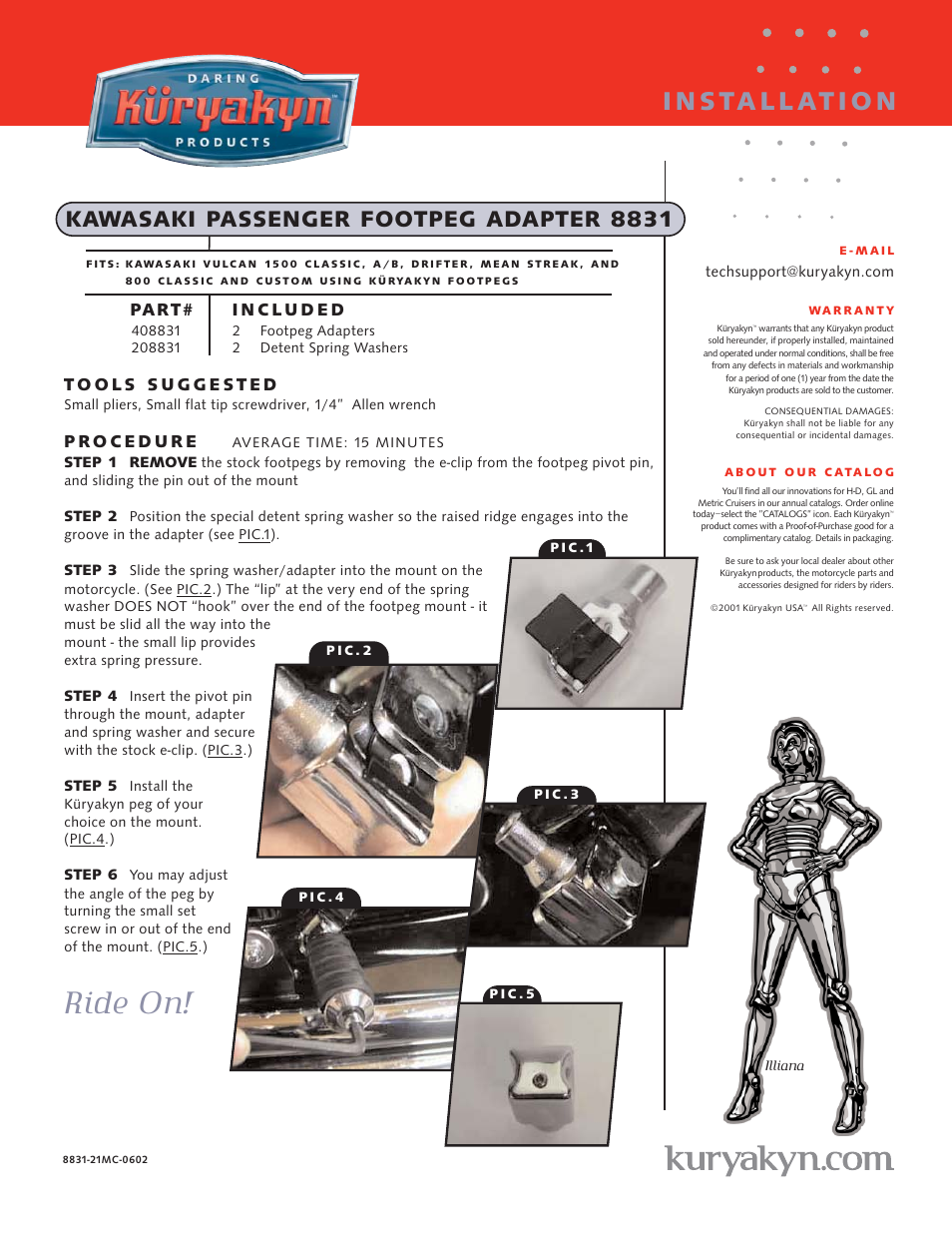 Kuryakyn 8831 KAWASAKI PASSENGER FOOTPEG ADAPTER User Manual | 1 page