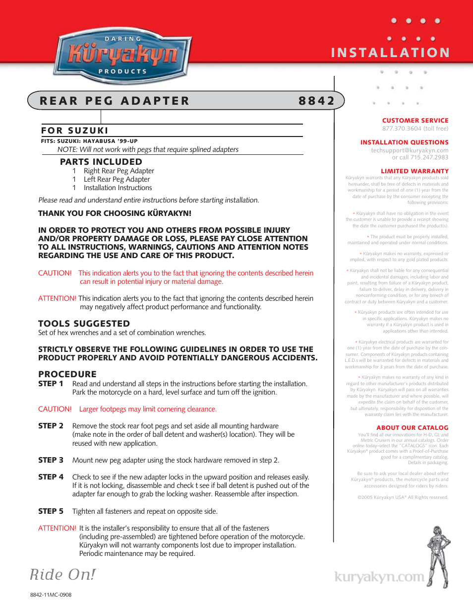 Kuryakyn 8842 rear peg ADAPTERS User Manual | 1 page