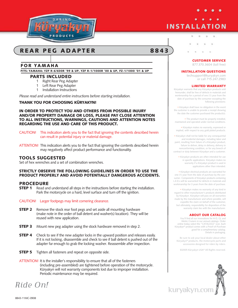Kuryakyn 8843 rear peg ADAPTERS User Manual | 1 page
