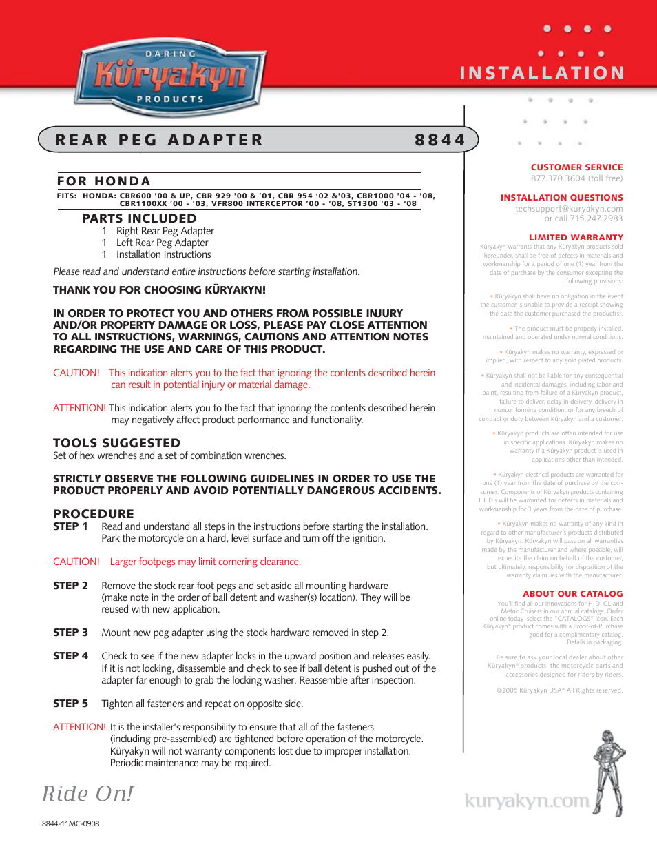 Kuryakyn 8844 rear peg ADAPTERS User Manual | 1 page