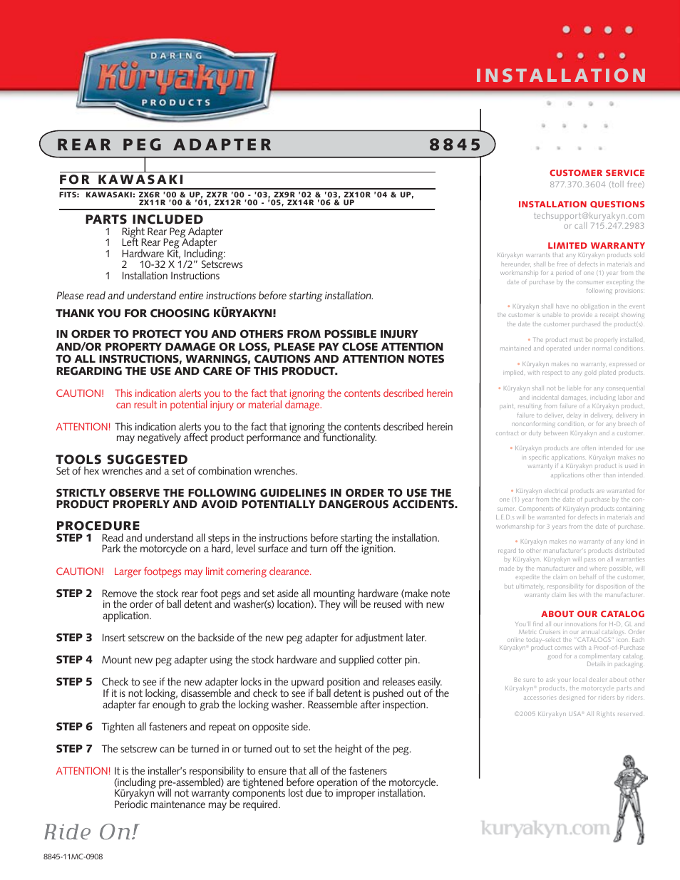 Kuryakyn 8845 rear peg ADAPTERS User Manual | 1 page