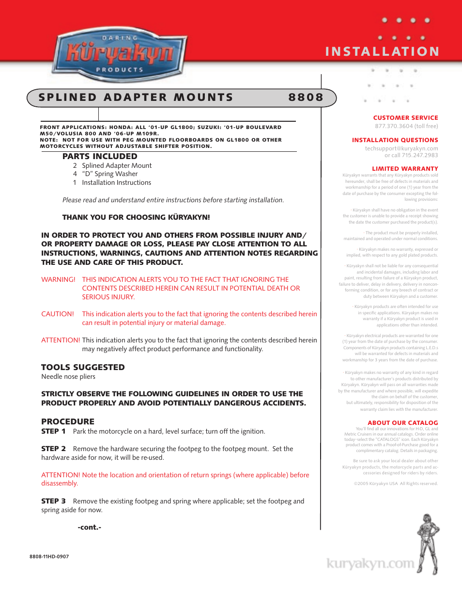 Kuryakyn 8808 SPLINED ADAPTER mounts User Manual | 2 pages