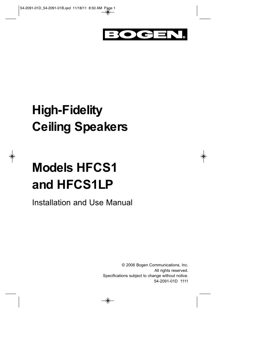 Bogen HFCS1LP User Manual | 8 pages