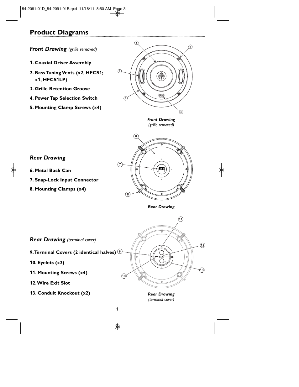 Product diagrams | Bogen HFCS1LP User Manual | Page 3 / 8