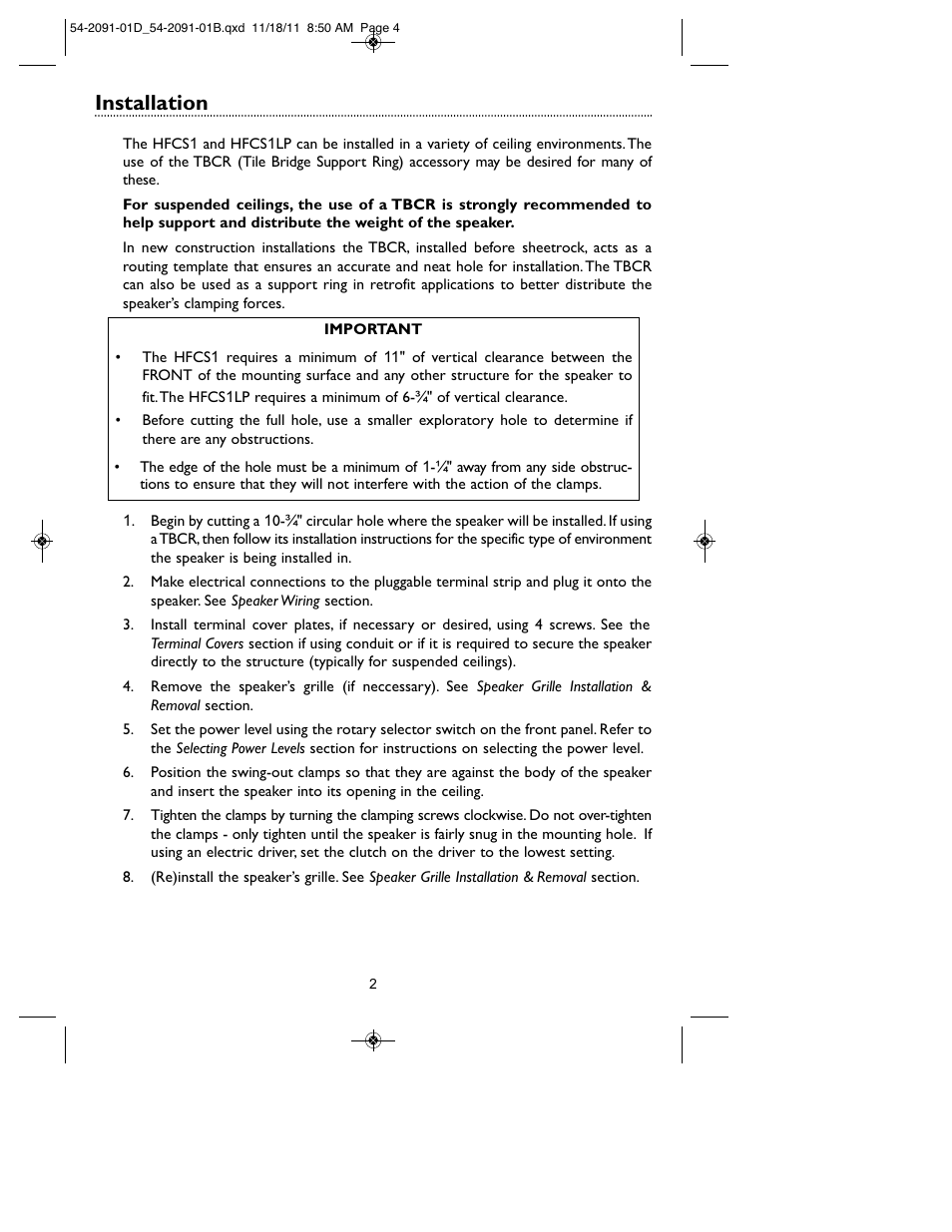Installation | Bogen HFCS1LP User Manual | Page 4 / 8
