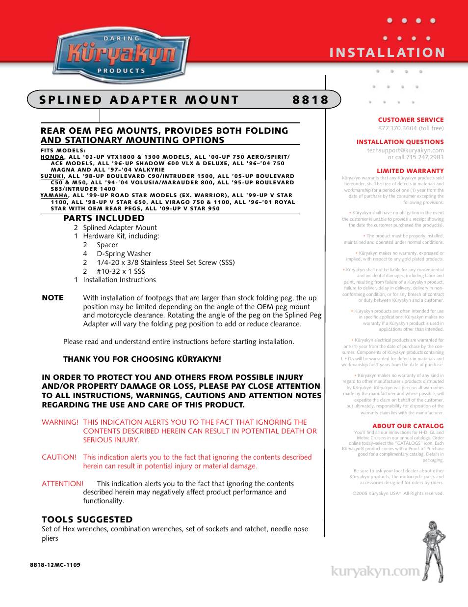 Kuryakyn 8818 SPLINED ADAPTER mount User Manual | 3 pages