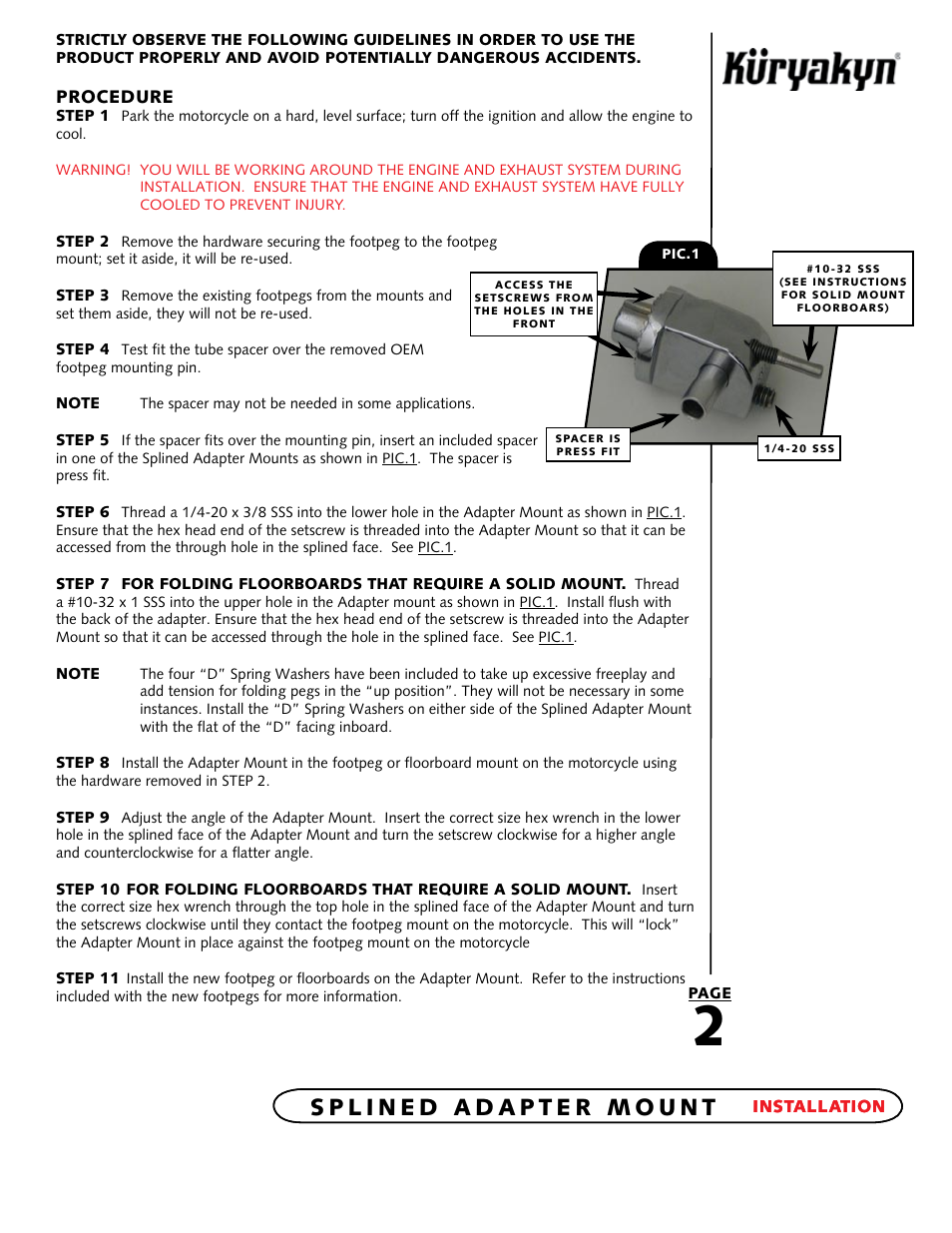 Kuryakyn 8818 SPLINED ADAPTER mount User Manual | Page 2 / 3