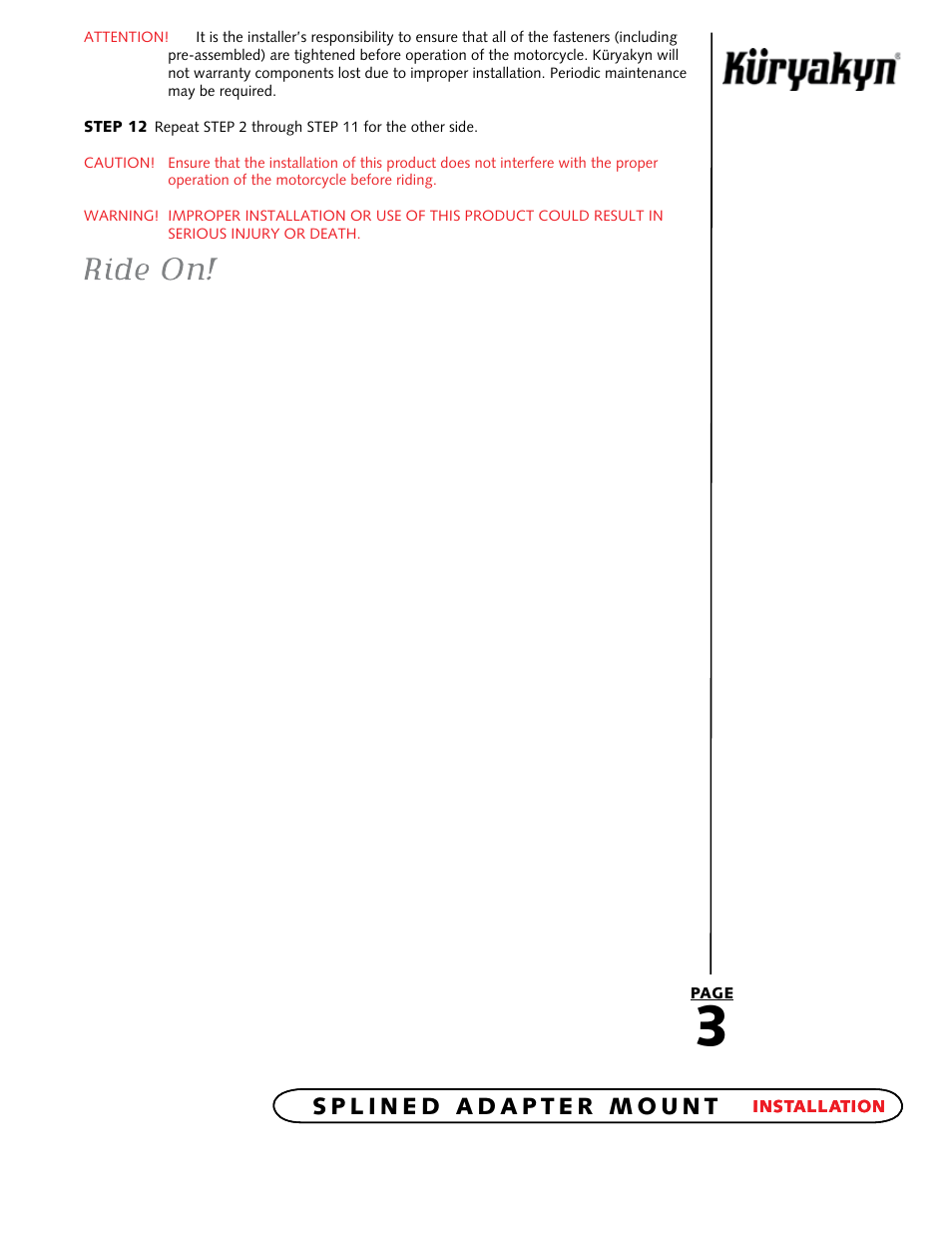 Kuryakyn 8818 SPLINED ADAPTER mount User Manual | Page 3 / 3