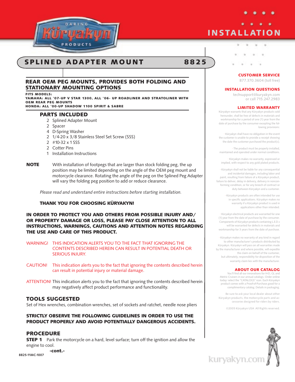 Kuryakyn 8825 SPLINED ADAPTER mount User Manual | 2 pages