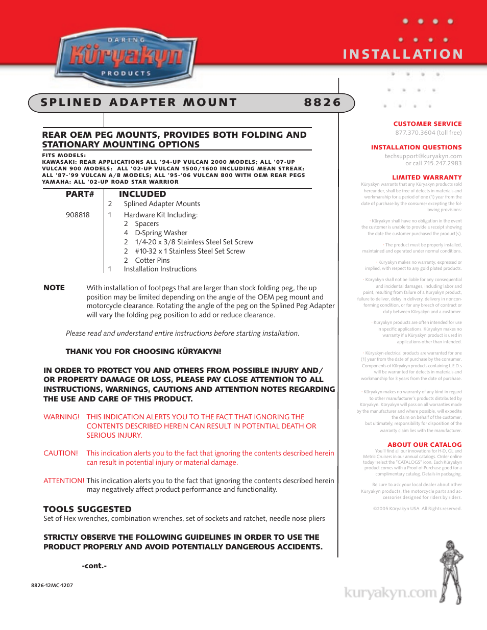 Kuryakyn 8826 SPLINED ADAPTER mount User Manual | 2 pages