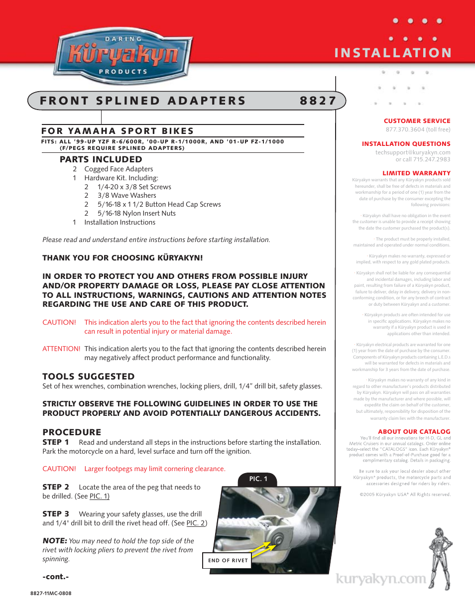 Kuryakyn 8827 FRONT SPLINED ADAPTER User Manual | 2 pages