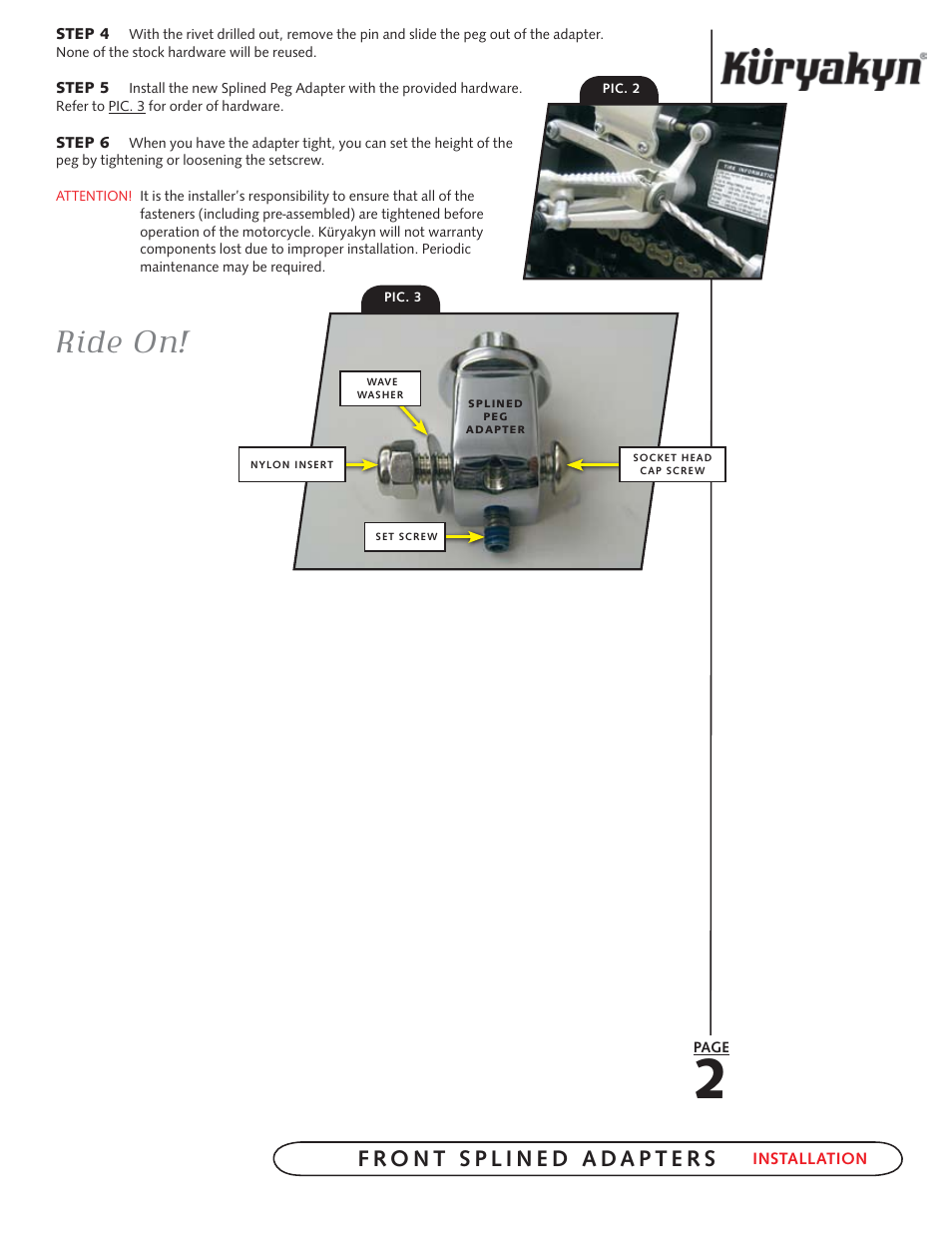 Ride on | Kuryakyn 8827 FRONT SPLINED ADAPTER User Manual | Page 2 / 2