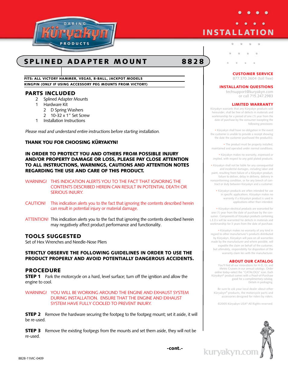 Kuryakyn 8828 SPLINED ADAPTER mount User Manual | 2 pages