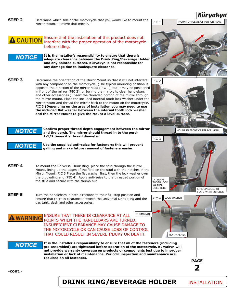 Drink ring/beverage holder, Installation | Kuryakyn 1790 UNIVERSAL DRINK RING W/BEVERAGE HOLDER User Manual | Page 2 / 3