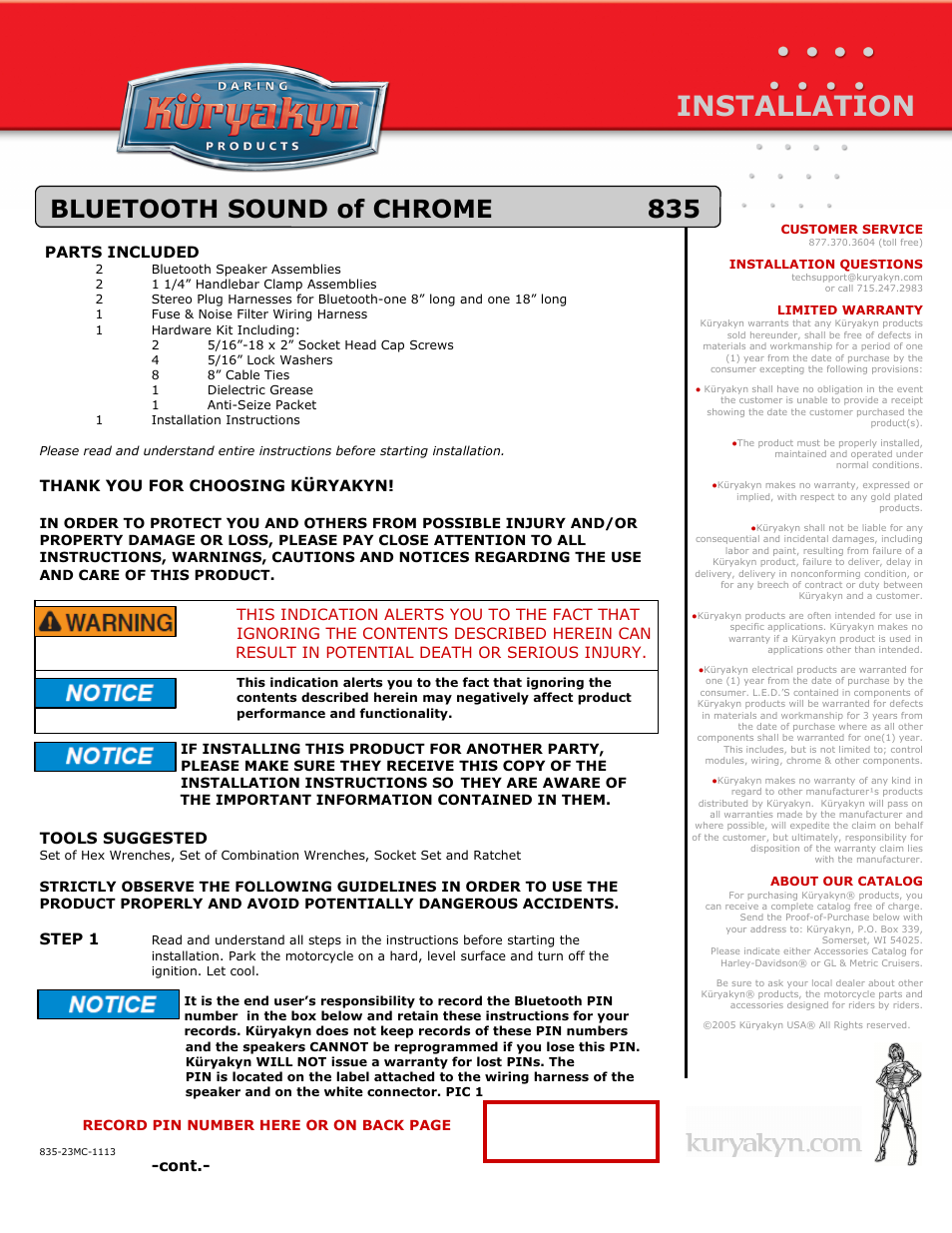 Kuryakyn 835 BLUETOOTH SOUND of CHROME User Manual | 5 pages