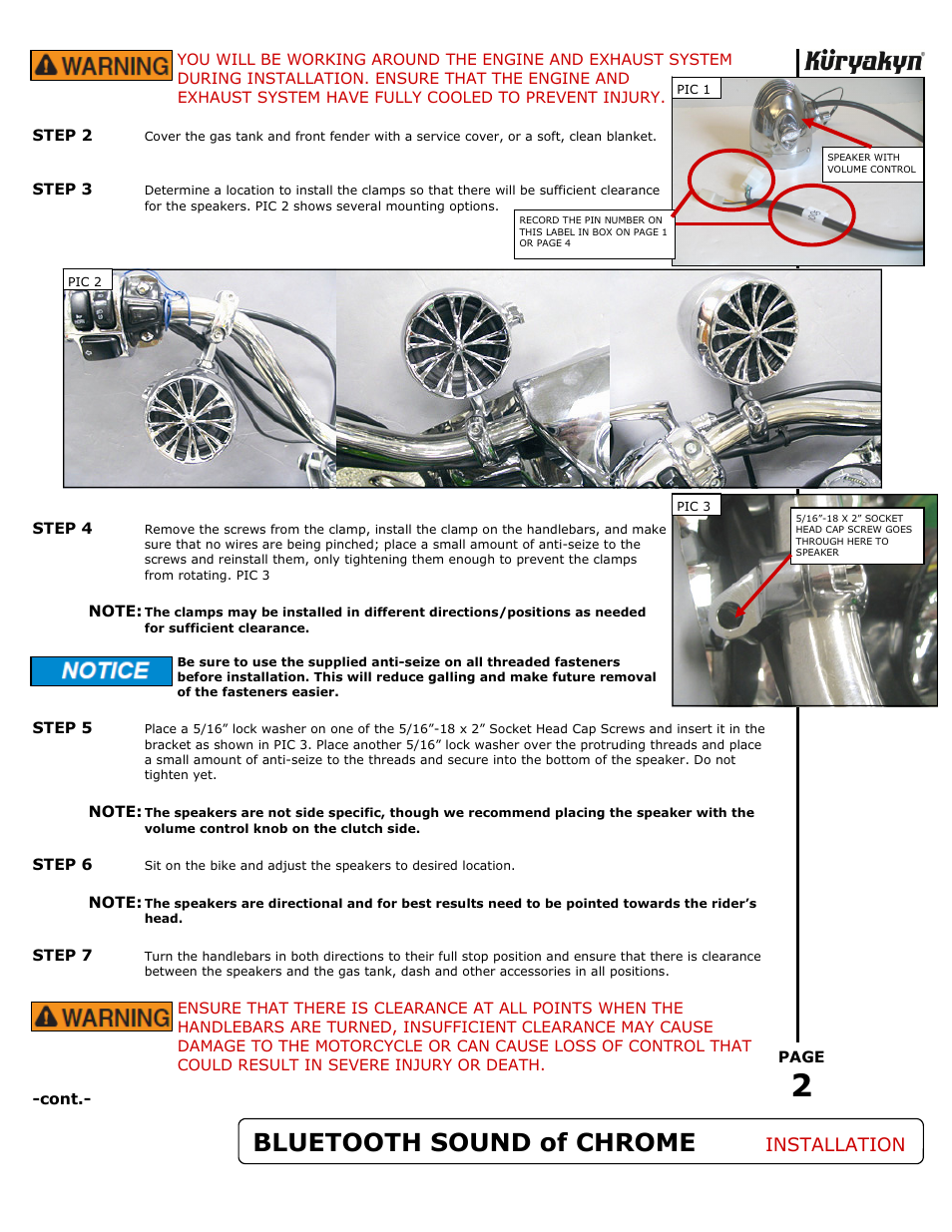 Bluetooth sound of chrome, Installation | Kuryakyn 835 BLUETOOTH SOUND of CHROME User Manual | Page 2 / 5