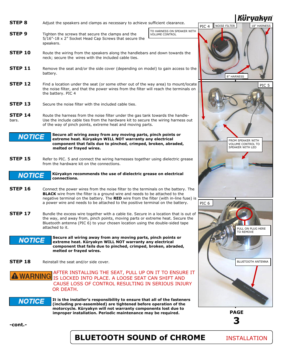 Bluetooth sound of chrome, Installation | Kuryakyn 835 BLUETOOTH SOUND of CHROME User Manual | Page 3 / 5