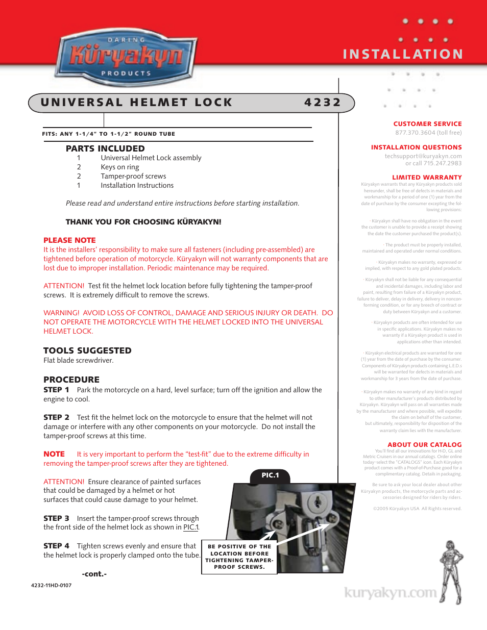 Kuryakyn 4232 UNIVERSAL HELMET LOCK User Manual | 2 pages