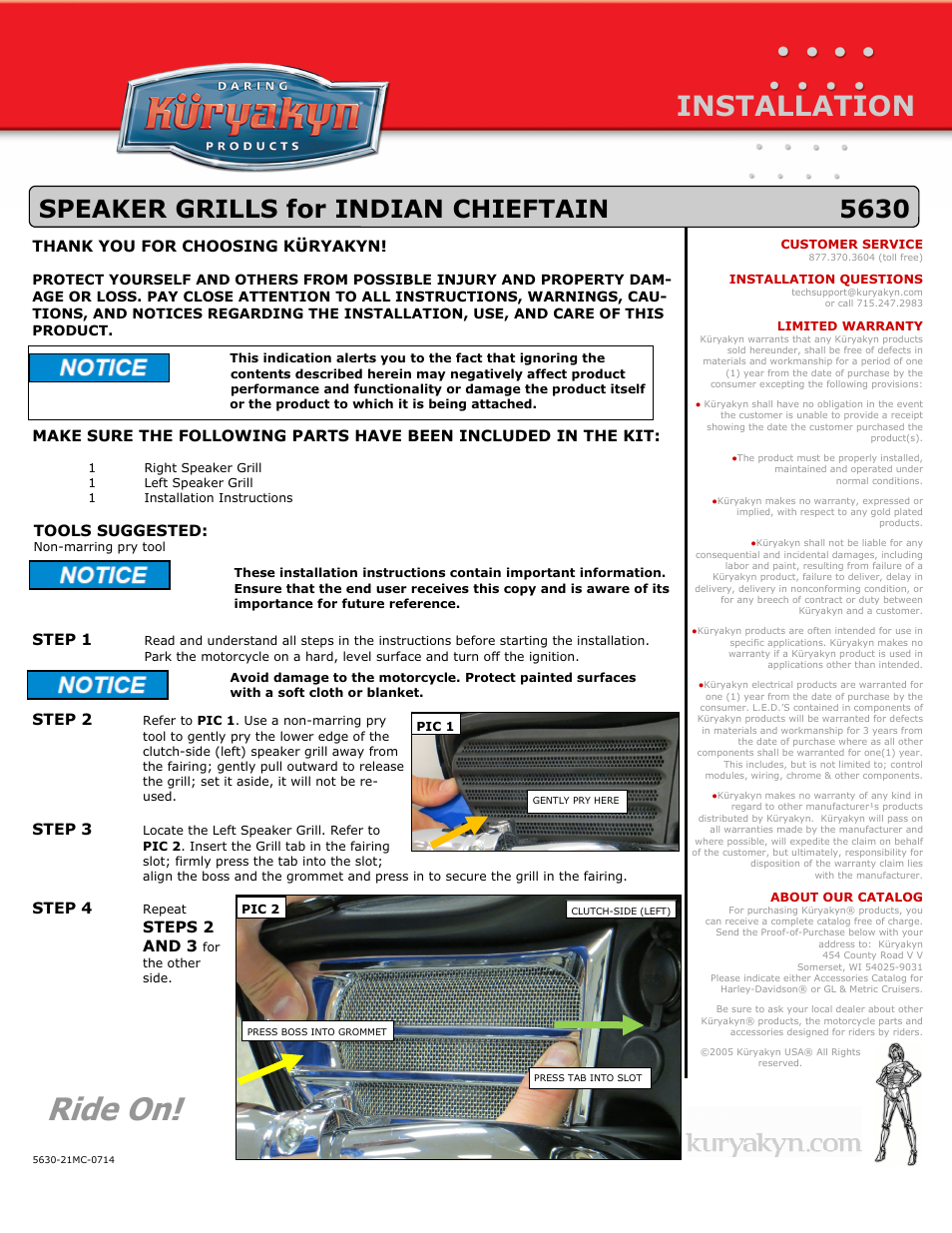 Kuryakyn 5630 SPEAKER GRILLS for INDIAN CHIEFTAIN User Manual | 1 page