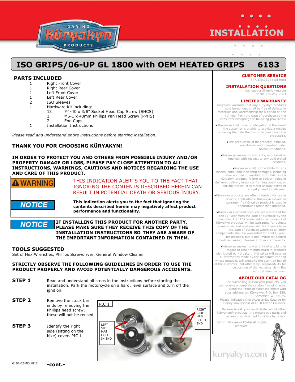 Kuryakyn 6183 ISO GRIPS/06-UP GL 1800 with OEM HEATED GRIPS User Manual | 3 pages