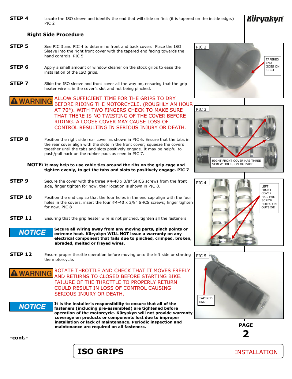 Iso grips, Installation | Kuryakyn 6183 ISO GRIPS/06-UP GL 1800 with OEM HEATED GRIPS User Manual | Page 2 / 3