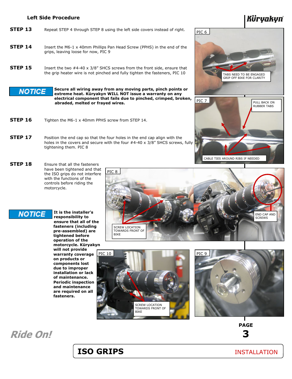 Ride on, Iso grips, Installation | Kuryakyn 6183 ISO GRIPS/06-UP GL 1800 with OEM HEATED GRIPS User Manual | Page 3 / 3