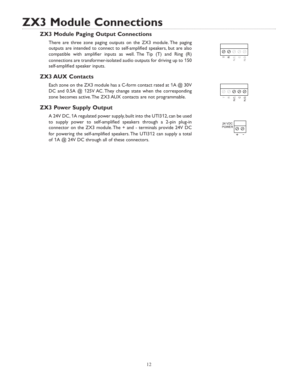 Zx3 module connections | Bogen UTI312 User Manual | Page 12 / 32