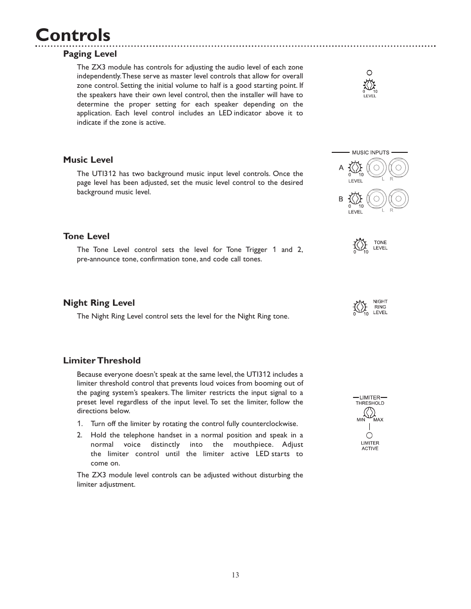 Controls | Bogen UTI312 User Manual | Page 13 / 32