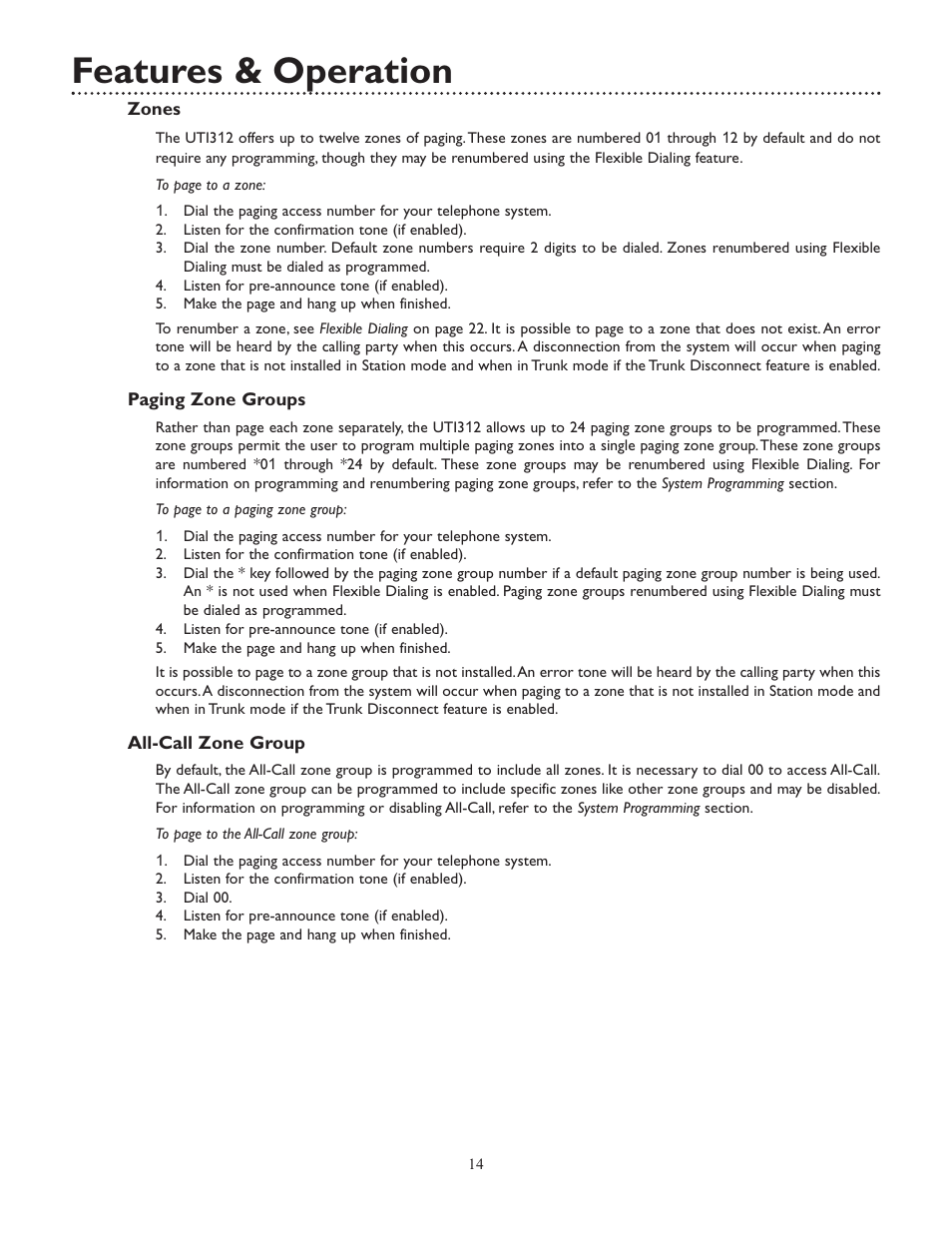 Features & operation | Bogen UTI312 User Manual | Page 14 / 32