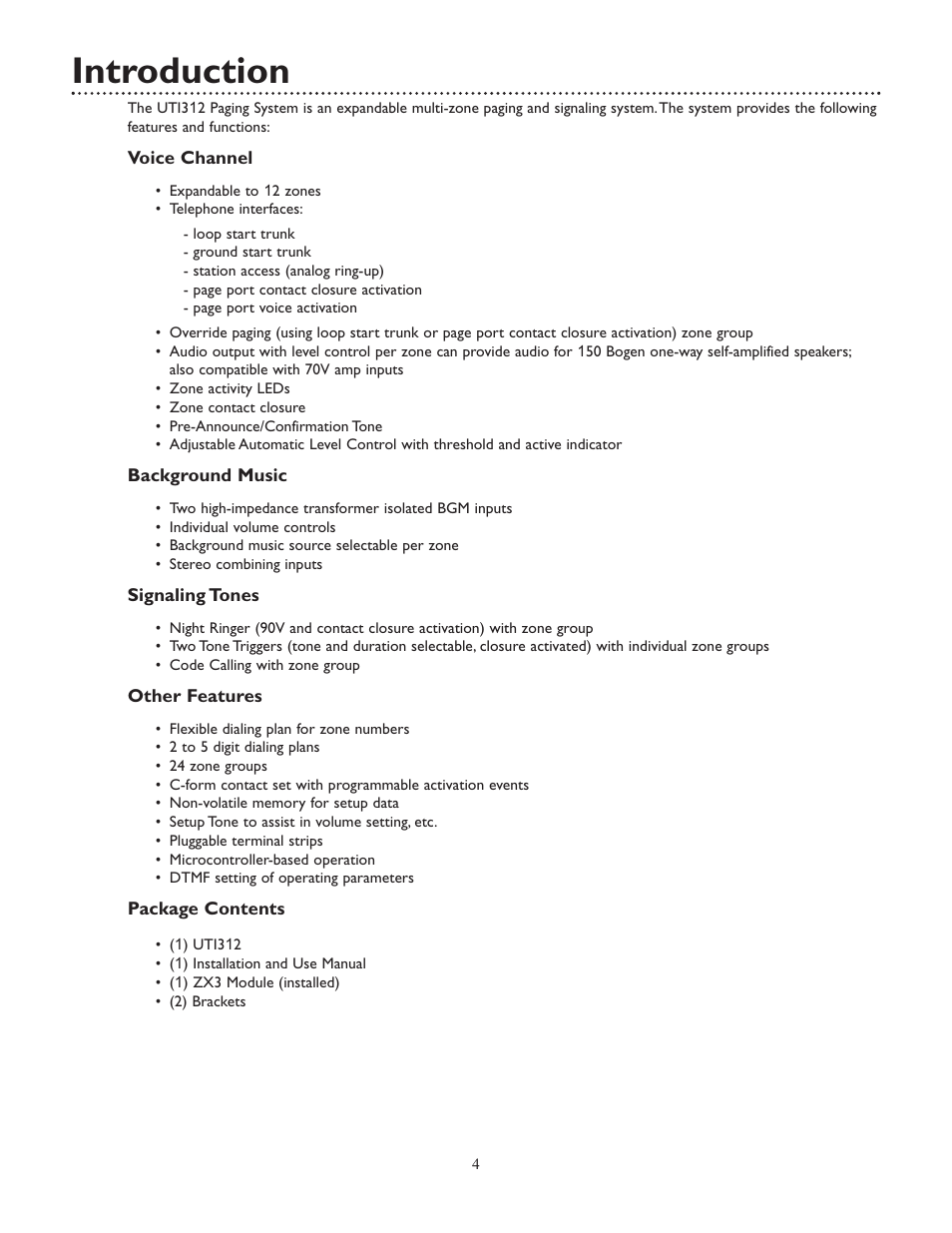 Introduction | Bogen UTI312 User Manual | Page 4 / 32