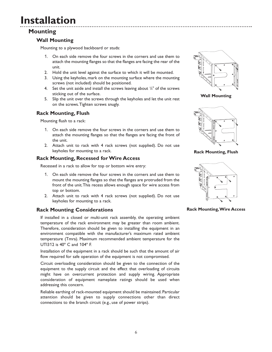 Installation, Mounting | Bogen UTI312 User Manual | Page 6 / 32