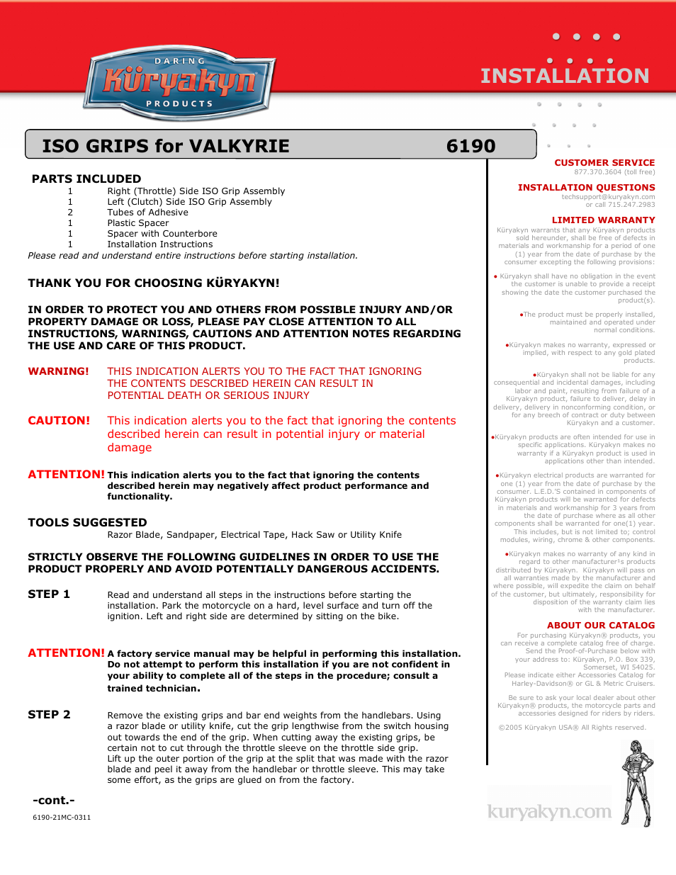 Kuryakyn 6190 ISO GRIPS for VALKYRIE User Manual | 3 pages