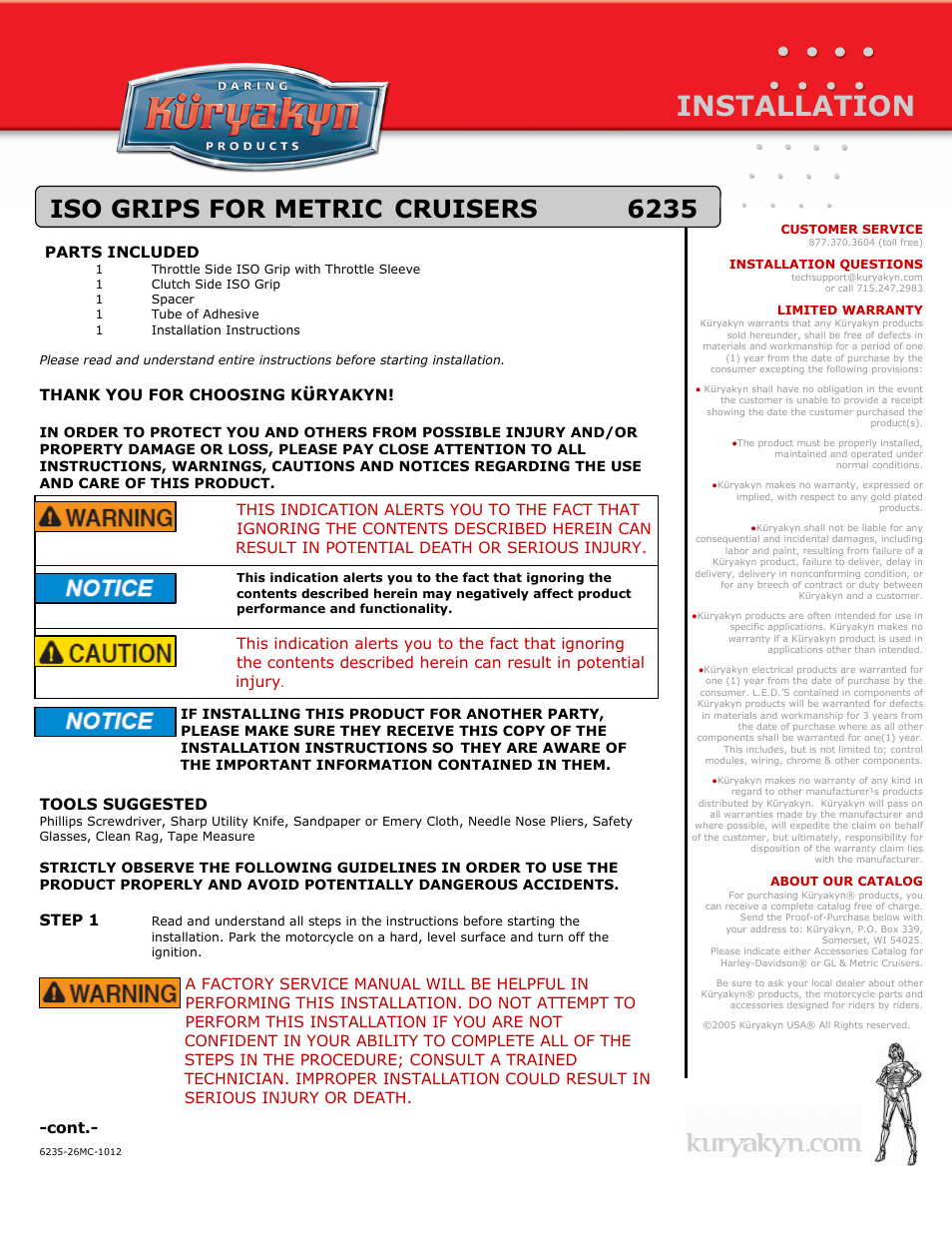Kuryakyn 6235 ISO GRIPS FOR METRIC CRUISERS User Manual | 3 pages